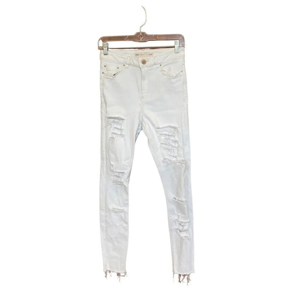 ASOS White Skinny Jeans Distressed Denim Raw Hem Size 28 - Picture 1 of 7
